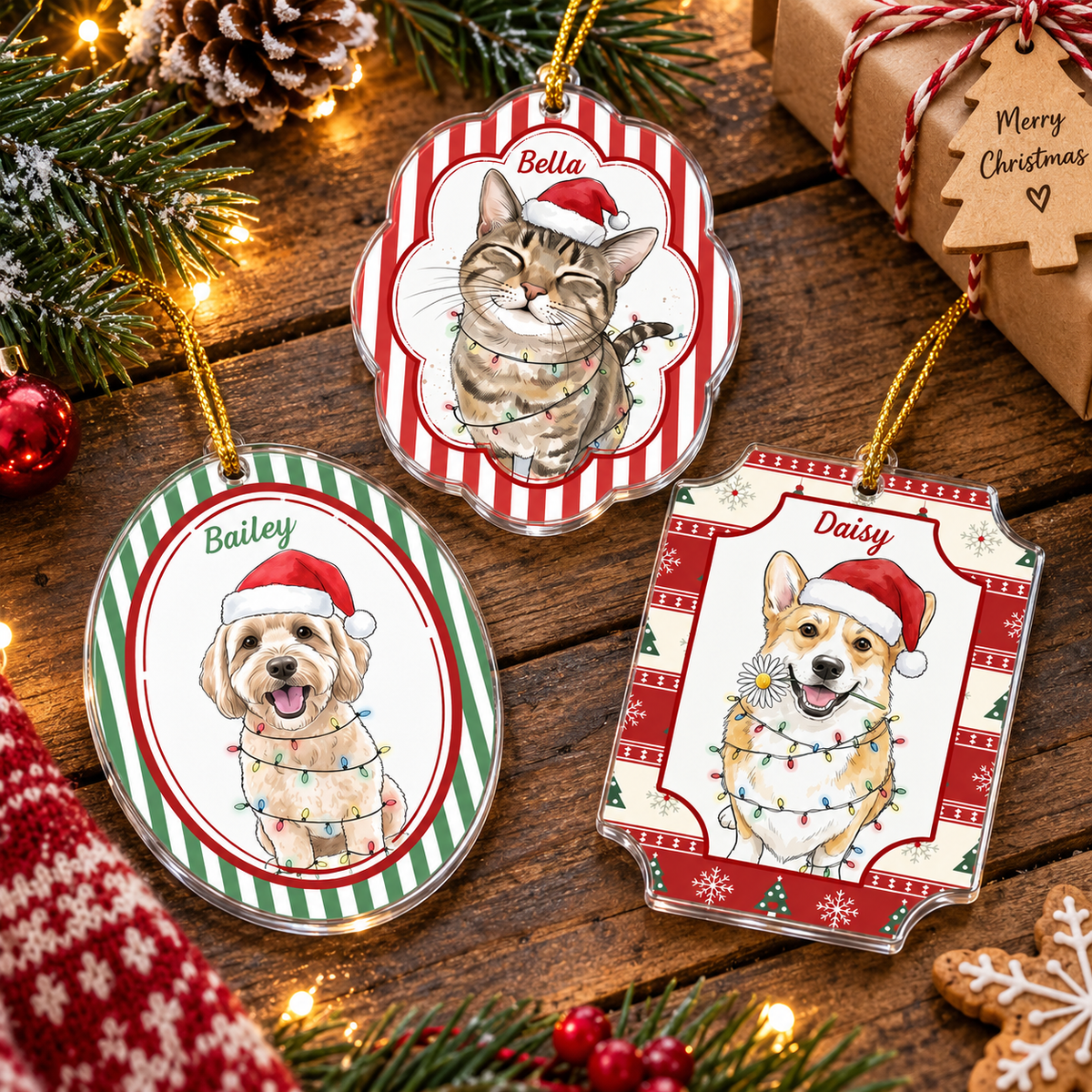 Custom Pet Portrait Christmas Ornament Personalized Watercolor Dog Cat Holiday Gift available at our Austin, Texas warehouse