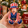 Custom Photo Baby Ornament Uncle Sam Christmas Keepsake Personalized Acrylic Holiday Gift on a hanger, ready to ship from Austin, Texas