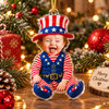 Customer in Austin, Texas wearing Custom Photo Baby Ornament Uncle Sam Christmas Keepsake Personalized Acrylic Holiday Gift