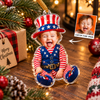 Close-up of Custom Photo Baby Ornament Uncle Sam Christmas Keepsake Personalized Acrylic Holiday Gift for streetwear fans in Austin, Texas
