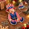 Customer in Austin, Texas wearing Custom Photo Baby Ornament Uncle Sam Christmas Keepsake Personalized Acrylic Holiday Gift