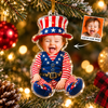 Custom Photo Baby Ornament Uncle Sam Christmas Keepsake Personalized Acrylic Holiday Gift available at our Austin, Texas warehouse