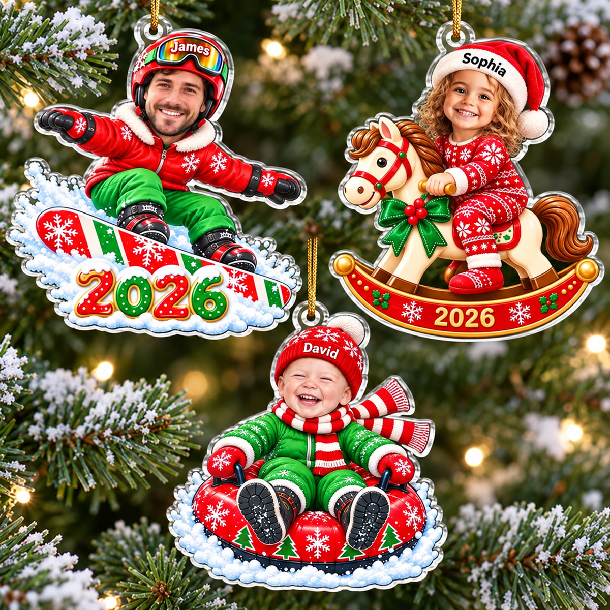 Custom Photo Christmas Ornament Personalized Face Name Winter Keepsake - main design