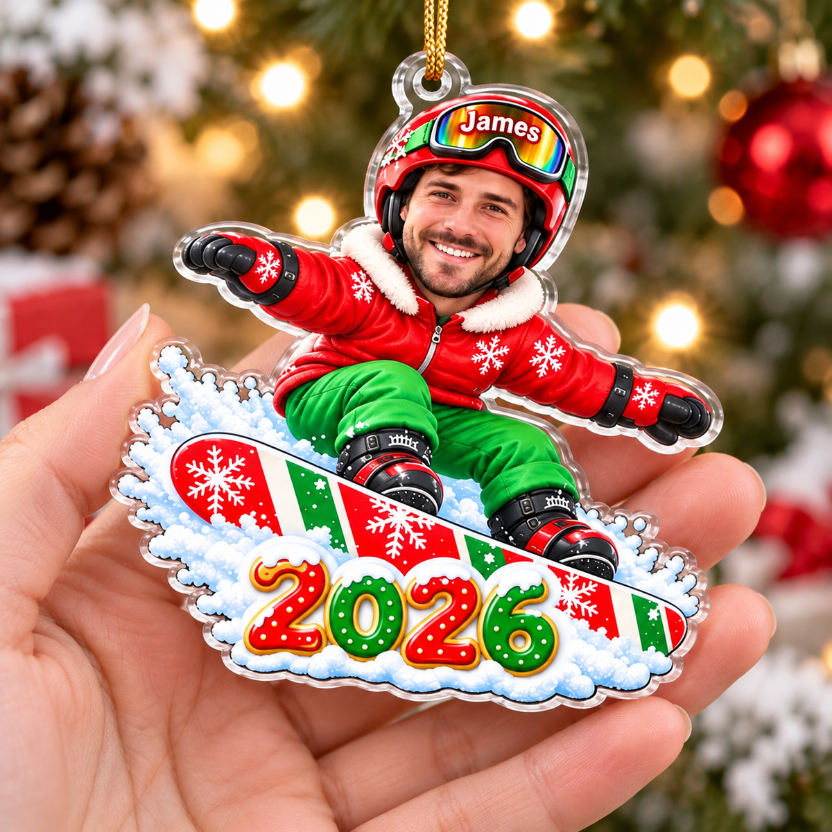 Custom Photo Christmas Ornament Personalized Face Name Winter Keepsake - held product view