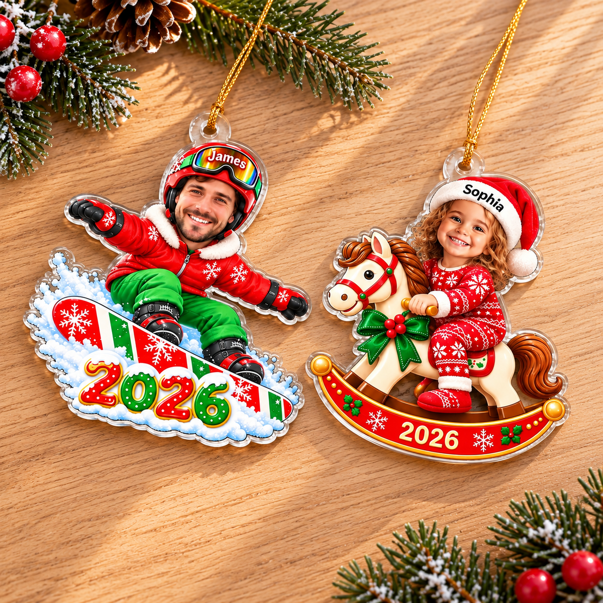 Custom Photo Christmas Ornament Personalized Face Name Winter Keepsake - table display
