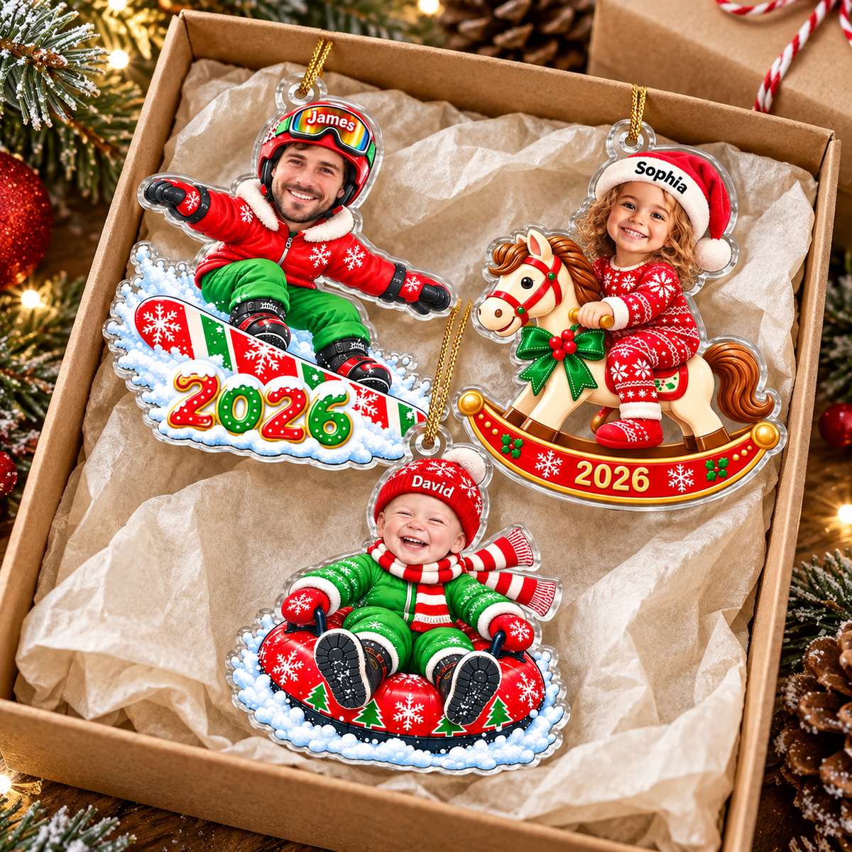 Custom Photo Christmas Ornament Personalized Face Name Winter Keepsake - gift presentation