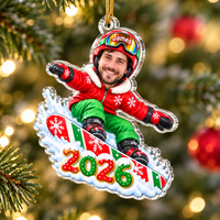 Custom Photo Christmas Ornament Personalized Face Name Winter Keepsake - angled product view