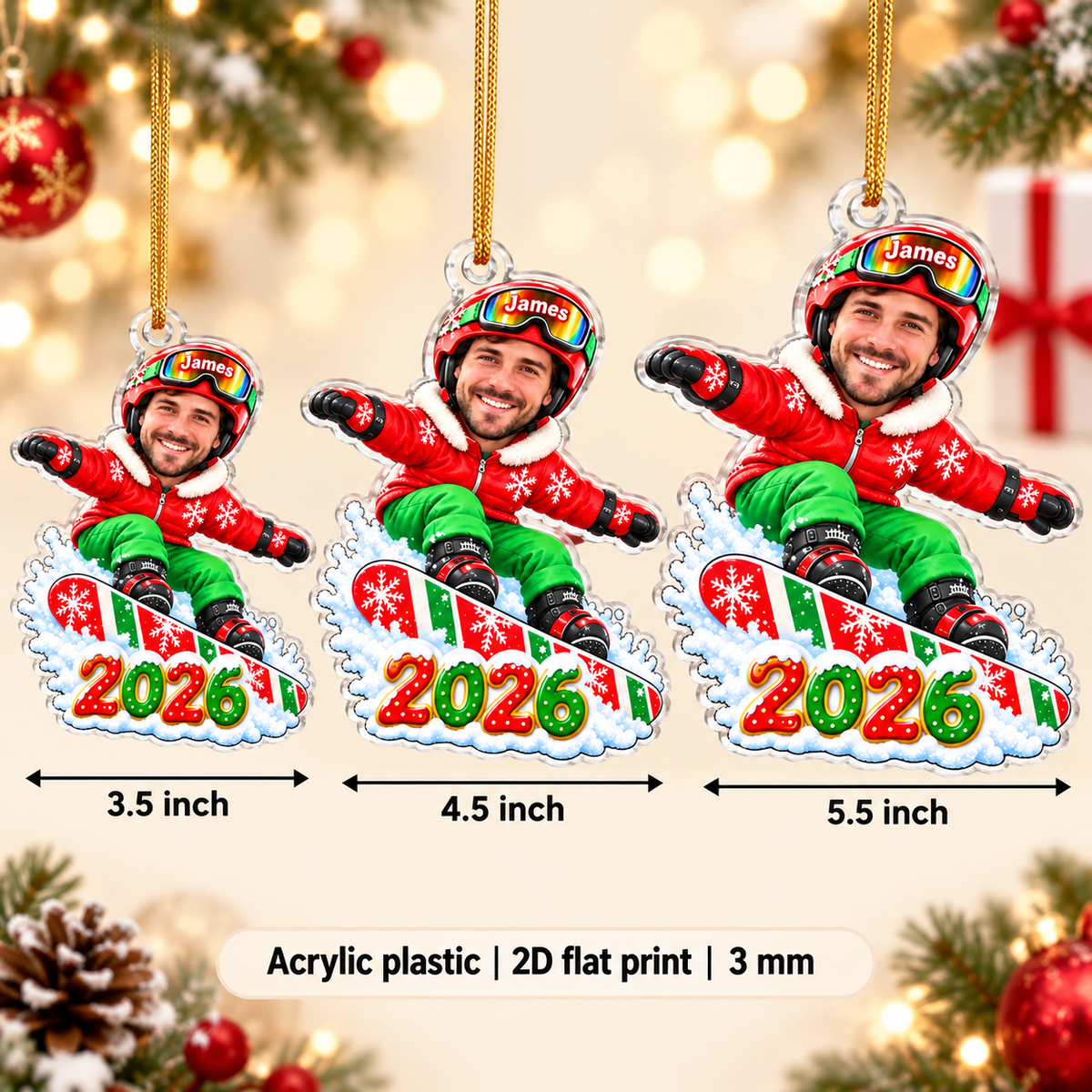 Custom Photo Christmas Ornament Personalized Face Name Winter Keepsake - size and product information