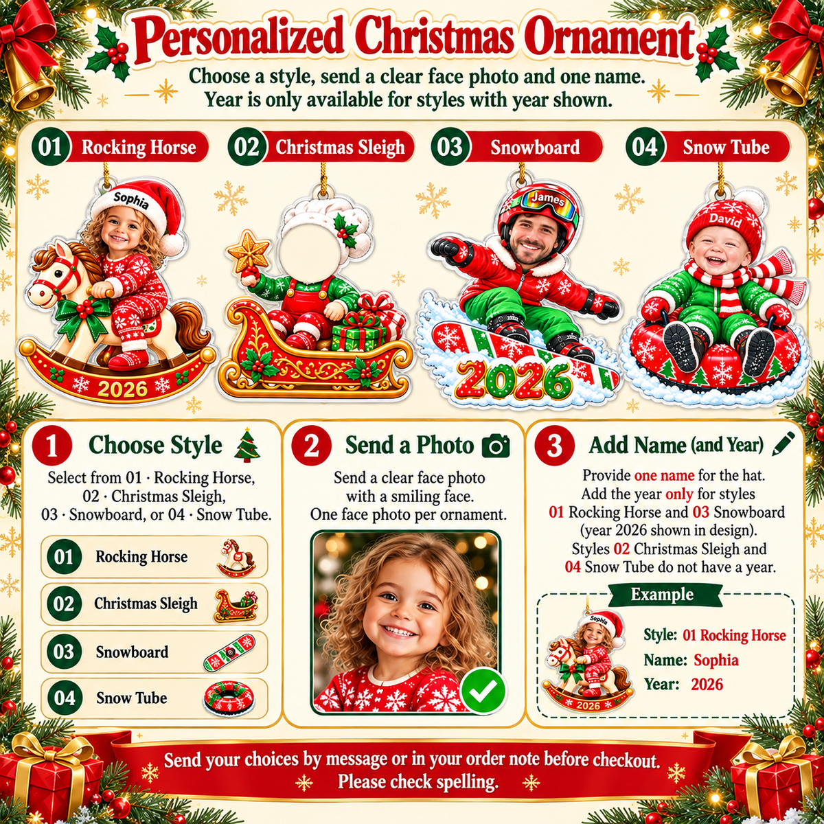 Custom Photo Christmas Ornament Personalized Face Name Winter Keepsake - personalization guide
