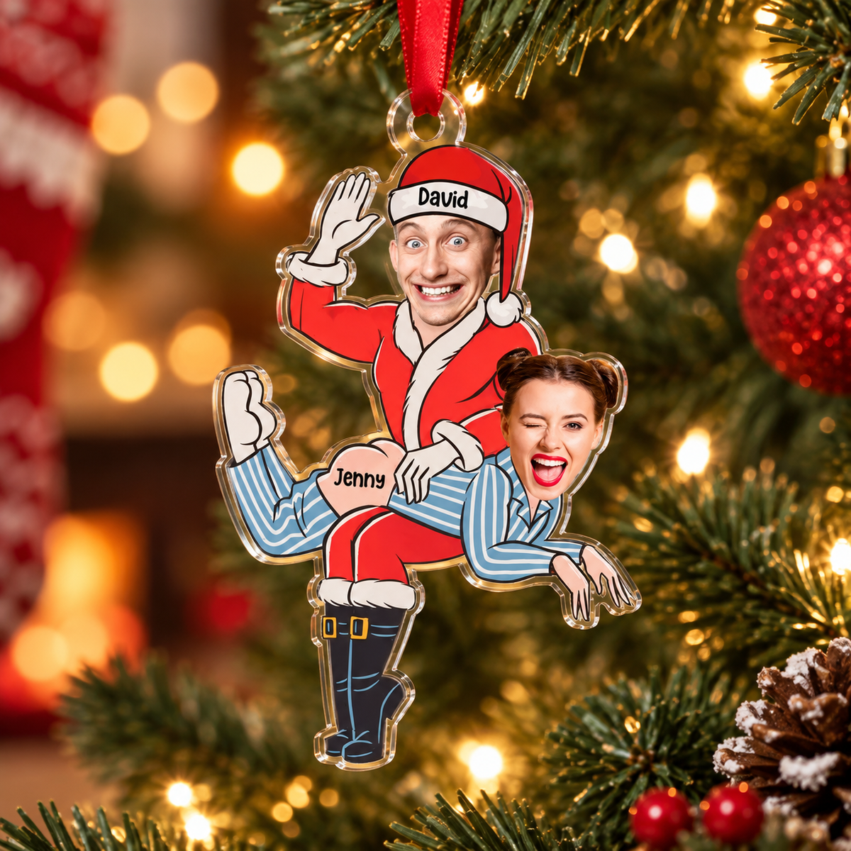 Custom Photo Face Couple Spanking Ornament Personalized Funny Christmas Gift for Couples available at our Austin, Texas warehouse