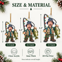 Size comparison chart showing 3.5, 4.5, and 5.5 inch acrylic Christmas ornaments for dad.