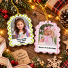 Customer in Austin, Texas wearing Custom Photo Milestone Ornament Personalized Christmas Keepsake with Name and Date for Family