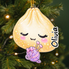 Cute Dumpling Character Christmas Ornament, Personalized Custom Name Kawaii Food Lover Gift, Festive on a hanger, ready to ship from Austin, Texas