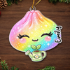 Customer in Austin, Texas wearing Cute Dumpling Character Christmas Ornament, Personalized Custom Name Kawaii Food Lover Gift, Festive