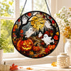 Cute Ghost and Pumpkin Halloween Stained Glass Suncatcher Fall Window Decor