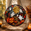 Cute Ghost and Pumpkin Halloween Stained Glass Suncatcher Fall Window Decor