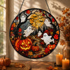 Cute Ghost and Pumpkin Halloween Stained Glass Suncatcher Fall Window Decor