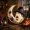 Cute Ghost Witch Crescent Moon Personalized Halloween Ornament Stained Glass Style Spooky Cute Decor