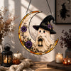 Cute Ghost Witch Crescent Moon Personalized Halloween Ornament Stained Glass Style Spooky Cute Decor