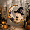 Cute Ghost Witch Crescent Moon Personalized Halloween Ornament Stained Glass Style Spooky Cute Decor
