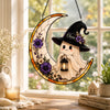 Cute Ghost Witch Crescent Moon Personalized Halloween Ornament Stained Glass Style Spooky Cute Decor