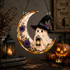 Cute Ghost Witch Crescent Moon Personalized Halloween Ornament Stained Glass Style Spooky Cute Decor