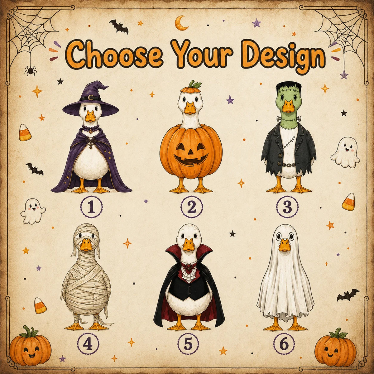Cute Halloween Duck Wooden Figurine Set Spooky Witch Pumpkin Ghost And Mummy Tiered Tray Decor