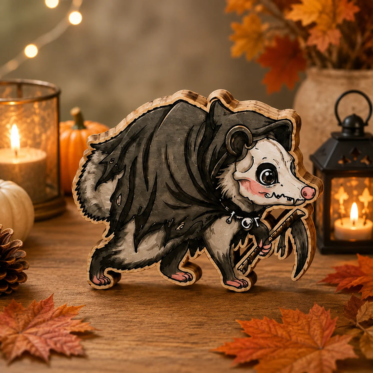 Cute Halloween Opossum Wooden Cutout Spooky Possum Shelf Sitter Fall Tiered Tray Decor