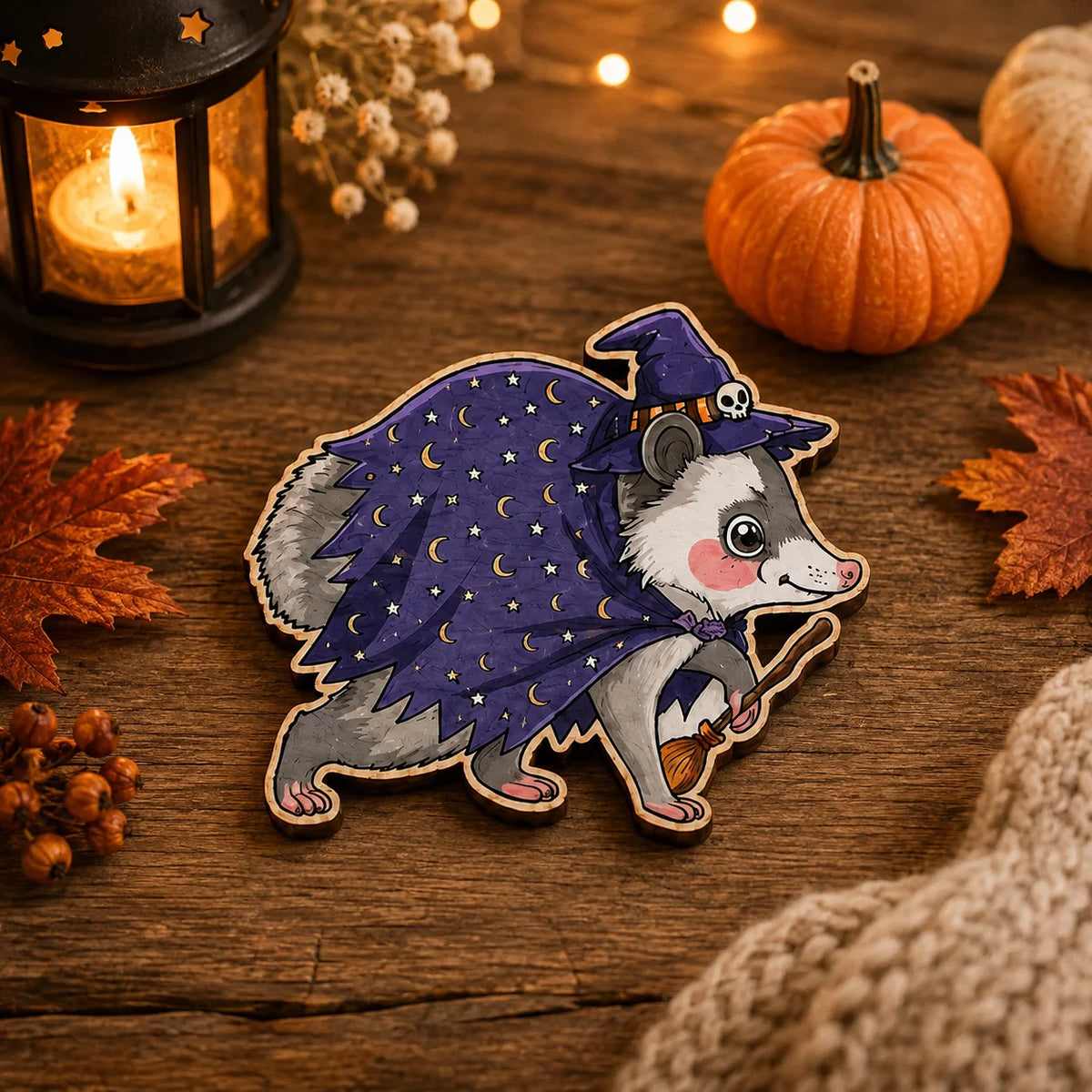 Cute Halloween Opossum Wooden Cutout Spooky Possum Shelf Sitter Fall Tiered Tray Decor