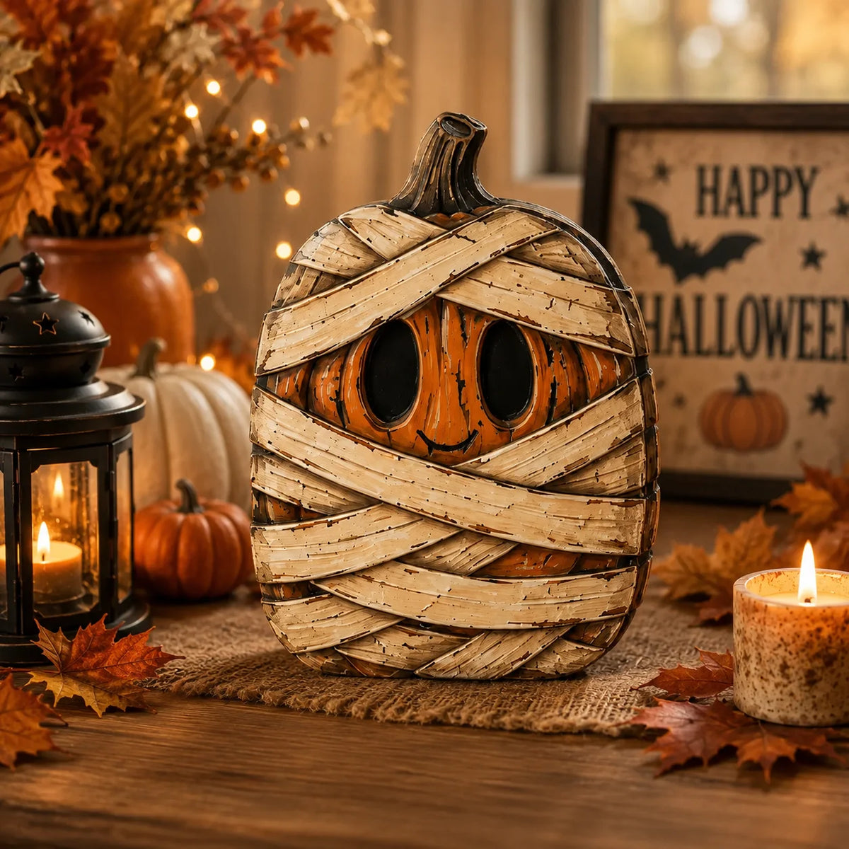Cute Halloween Pumpkin Figurine Set for Rustic Fall Mantel and Shelf Decor
