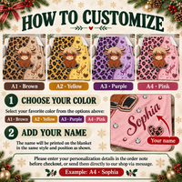 An instruction guide for customizing the blanket with color choices and personalized names.