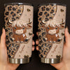 Customer in Austin, Texas wearing Cute Highland Cow Leopard Print Tumbler, Personalized 3D Effect Farmhouse Travel Cup Gift for Women