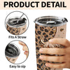 Customer in Austin, Texas wearing Cute Highland Cow Leopard Print Tumbler, Personalized 3D Effect Farmhouse Travel Cup Gift for Women