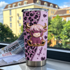 Cute Highland Cow Leopard Print Tumbler Personalized Boho Cowgirl Gift for Women on a hanger, ready to ship from Austin, Texas