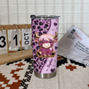 Close-up of Cute Highland Cow Leopard Print Tumbler Personalized Boho Cowgirl Gift for Women for streetwear fans in Austin, Texas