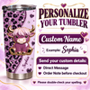Close-up of Cute Highland Cow Leopard Print Tumbler Personalized Boho Cowgirl Gift for Women for streetwear fans in Austin, Texas