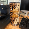 Customer in Austin, Texas wearing Cute Highland Cow Leopard Print Tumbler Personalized Stainless Steel Cup for Animal Lovers Country W