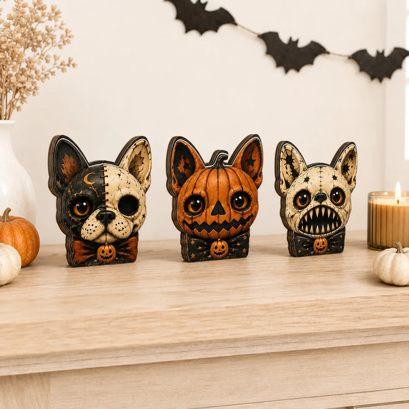 Cute Jack O Lantern Cat Wooden Cutout Sign Whimsical Retro Halloween Tabletop Decor