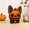 Cute Jack O Lantern Cat Wooden Cutout Sign Whimsical Retro Halloween Tabletop Decor