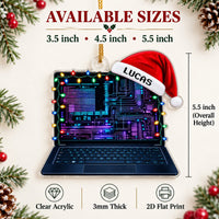 Size guide graphic for the acrylic laptop ornament listing available dimensions from 3.5 to 5.5 inches.
