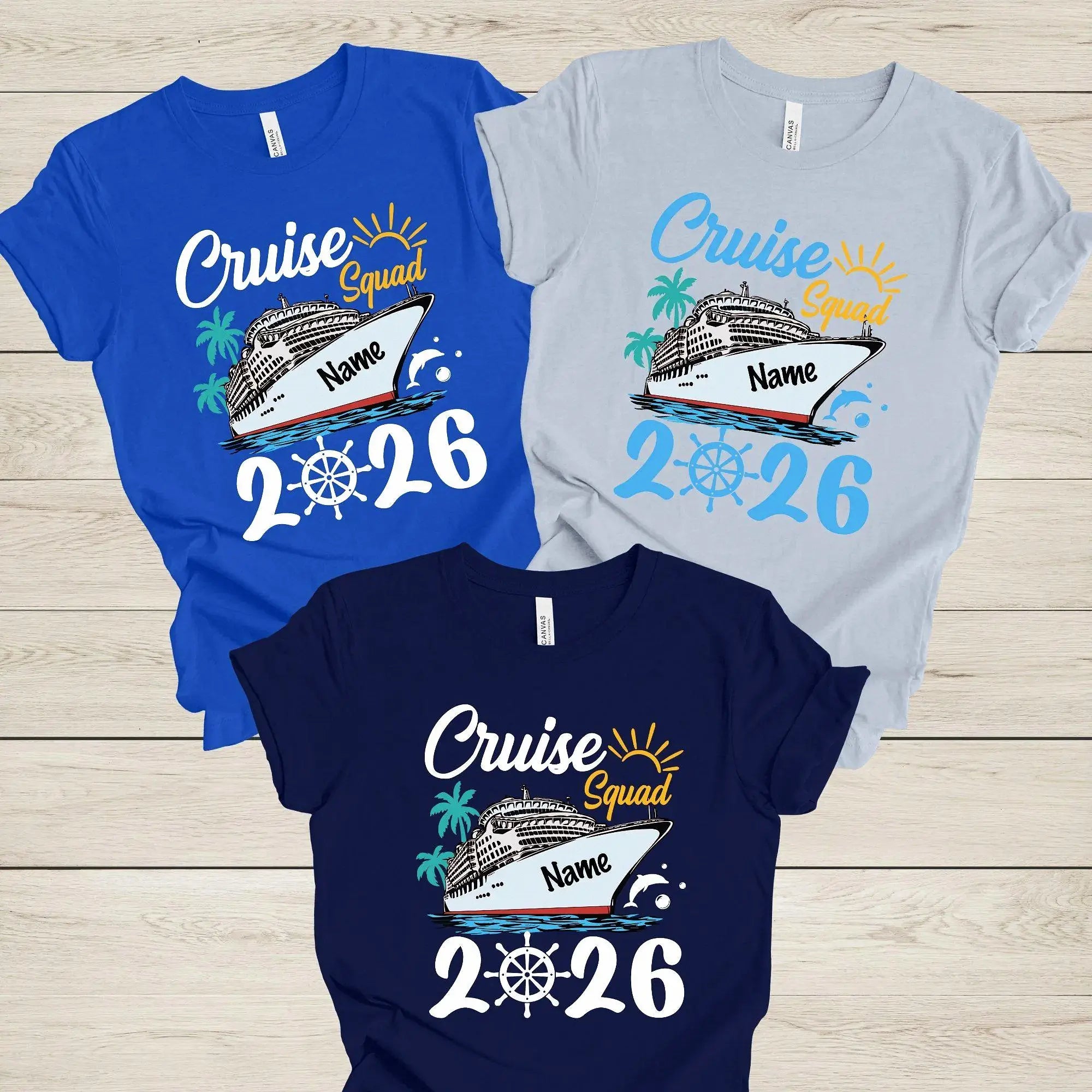 Bojjico Custom Cruise Squad 2026 Family Matching T-Shirts Vacation Group Cotton Tees Tropical Nautical Aesthetic Red Pink Navy White Personalized Holiday Apparel Ship Wheel Ocean Getaway Souvenir Shirts For Men Women Kids