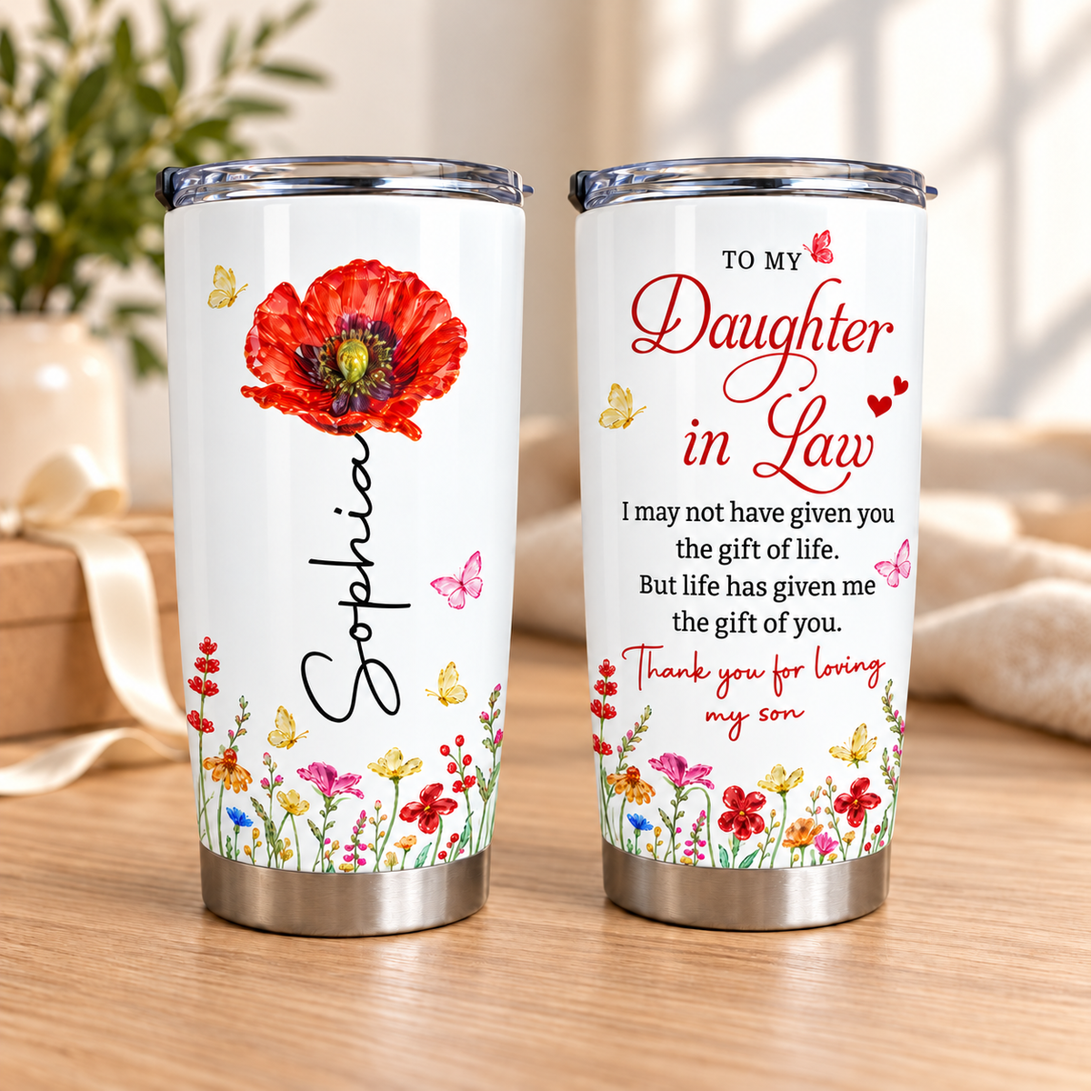 Personalized Daughter in Law Birth Flower Tumbler Custom Name Gift - main design