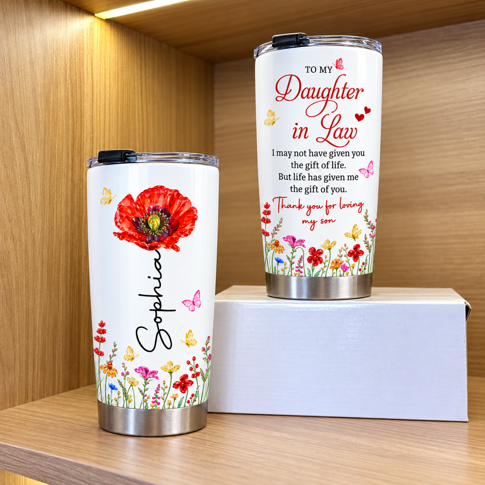 Personalized Daughter in Law Birth Flower Tumbler Custom Name Gift - product view 2