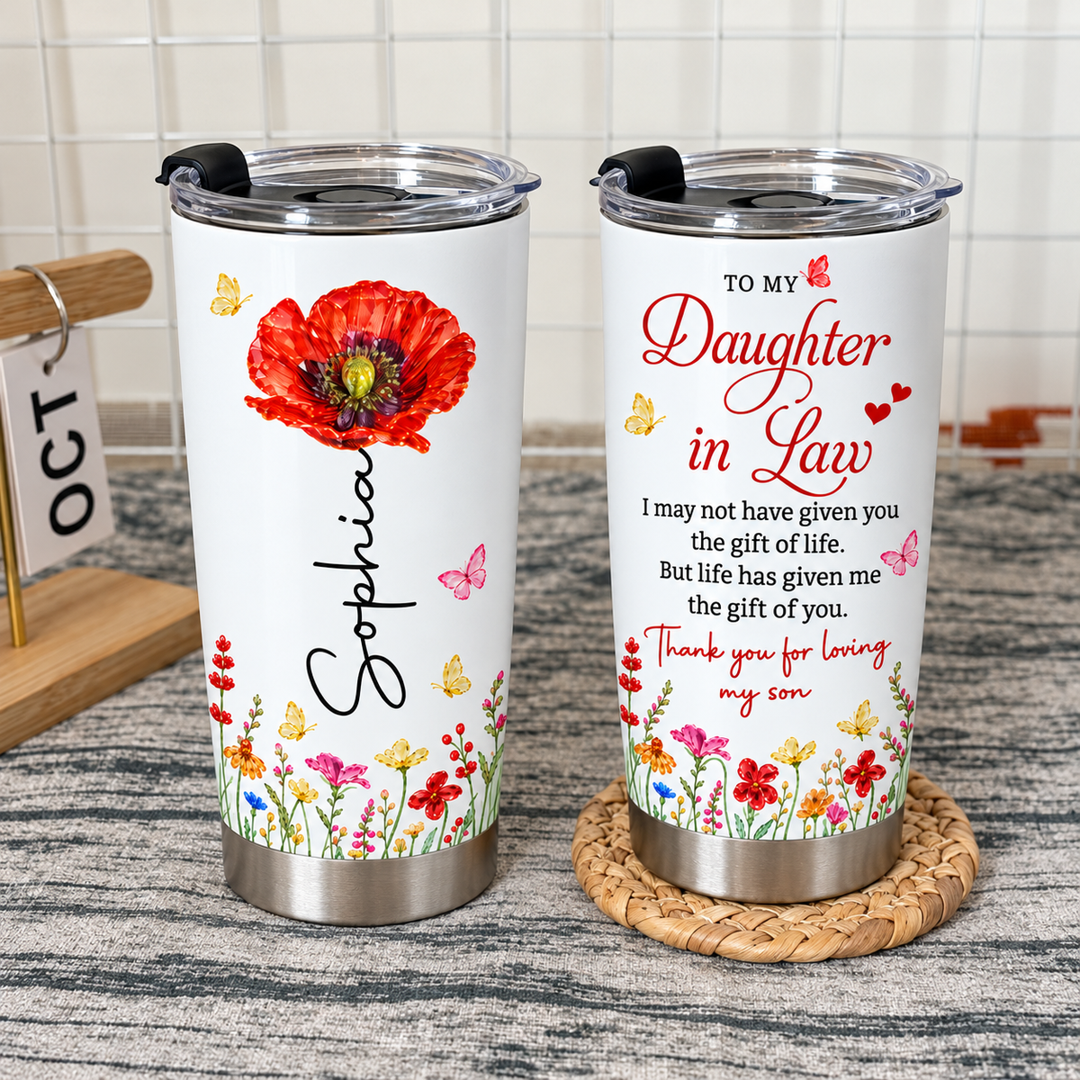 Personalized Daughter in Law Birth Flower Tumbler Custom Name Gift - product view 5