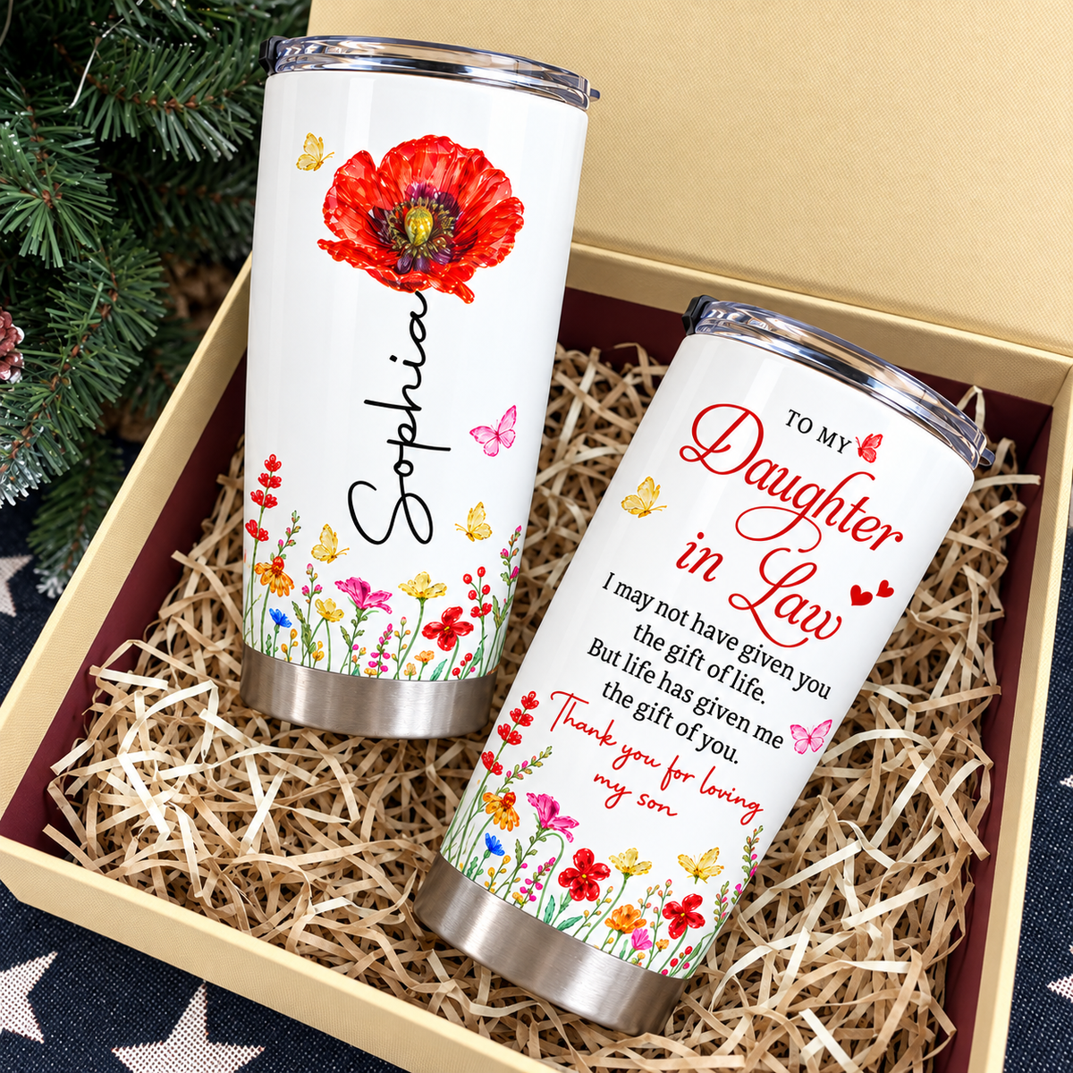 Personalized Daughter in Law Birth Flower Tumbler Custom Name Gift - product view 6