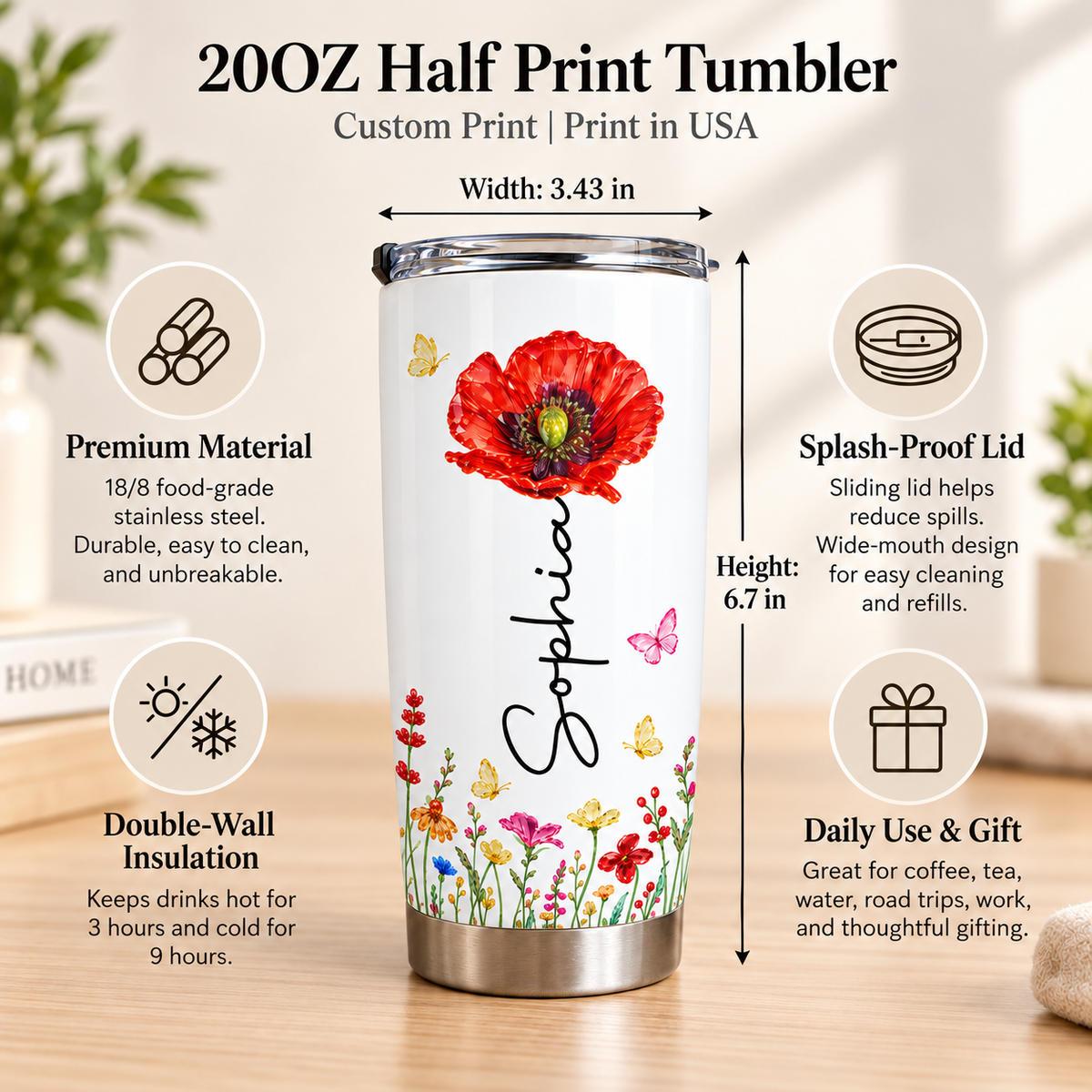 Personalized Daughter in Law Birth Flower Tumbler Custom Name Gift - product view 8