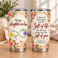 Personalized Daughter in Law Crossed Birth Flowers Tumbler Custom Names Gift - main design