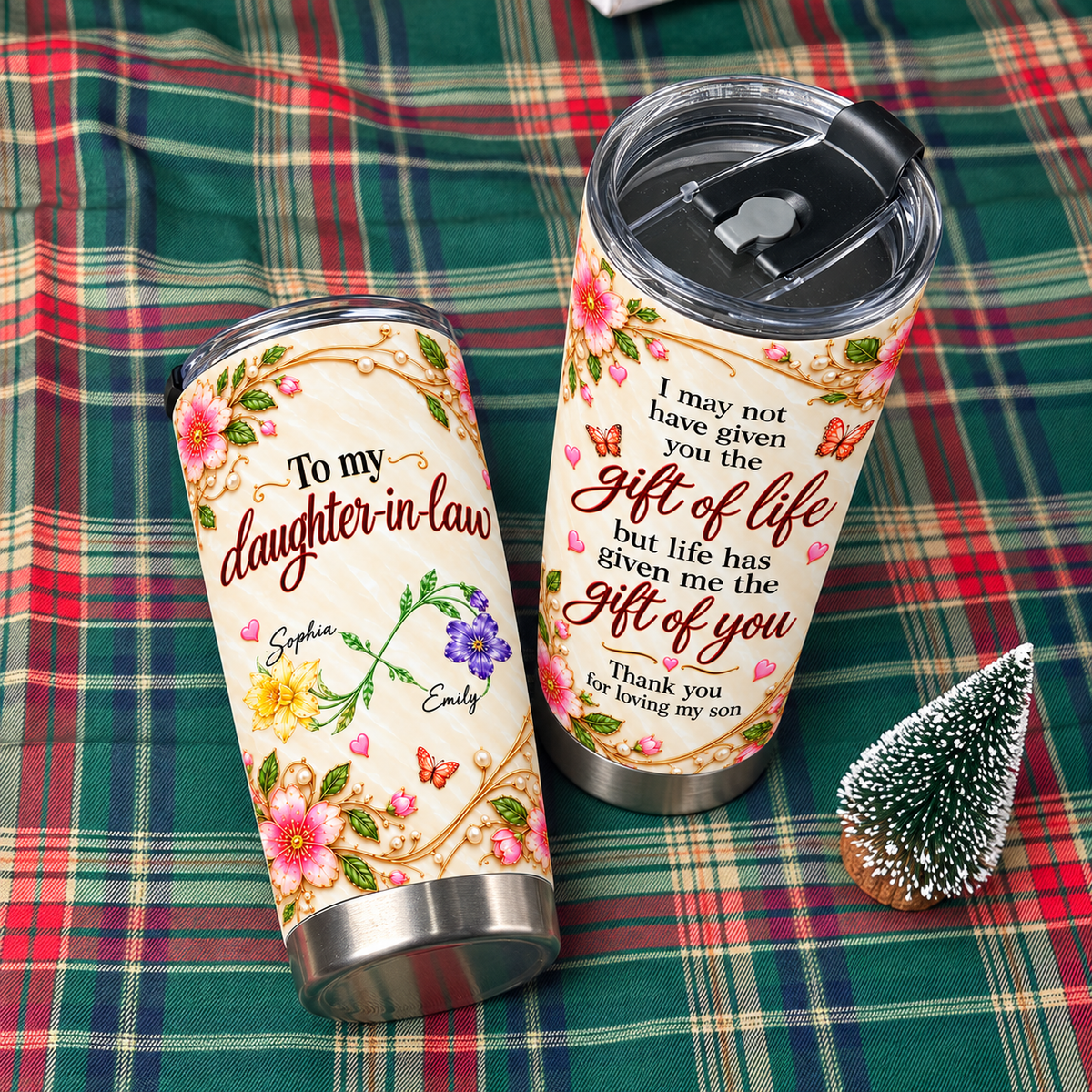 Personalized Daughter in Law Crossed Birth Flowers Tumbler Custom Names Gift - product view 6