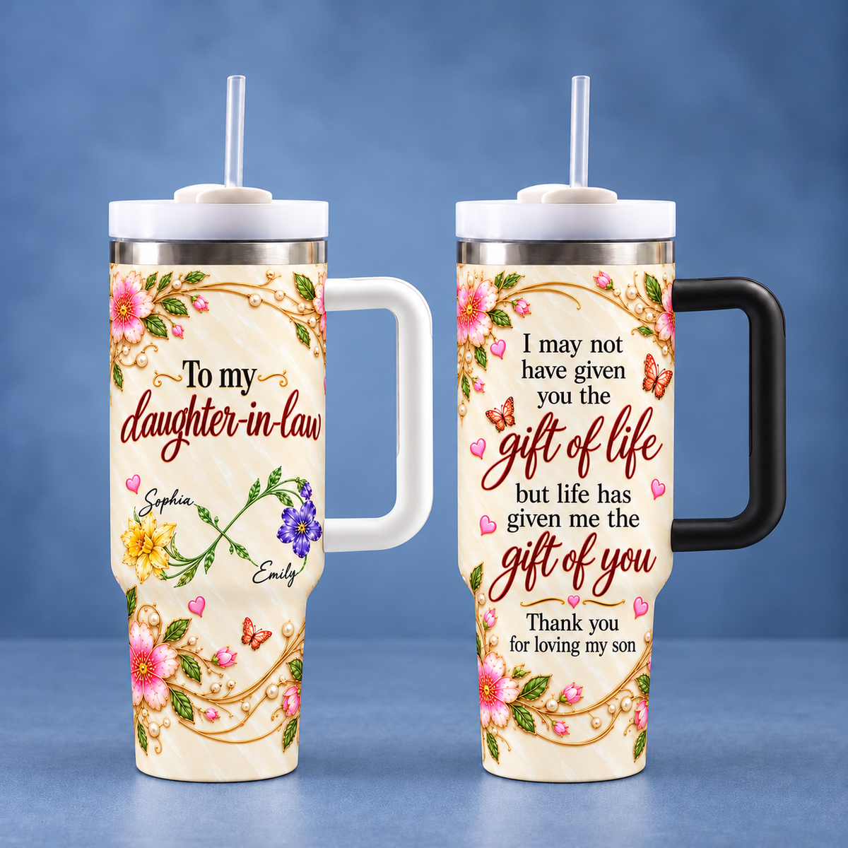 Personalized Daughter in Law Crossed Birth Flowers Tumbler Custom Names Gift - product view 8