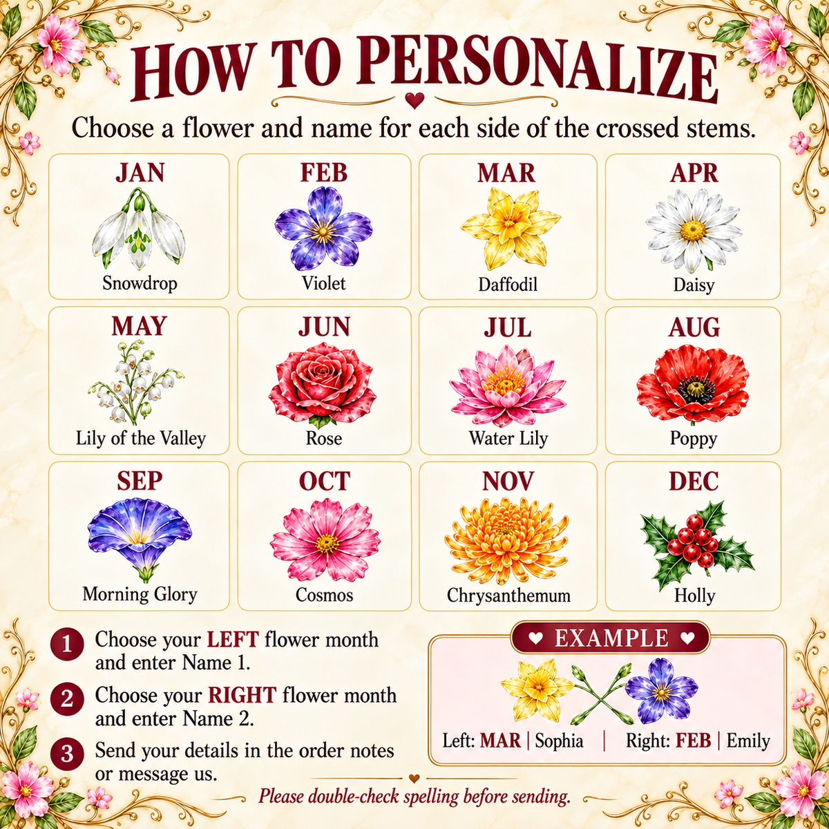 Personalized Daughter in Law Crossed Birth Flowers Tumbler Custom Names Gift - personalization guide